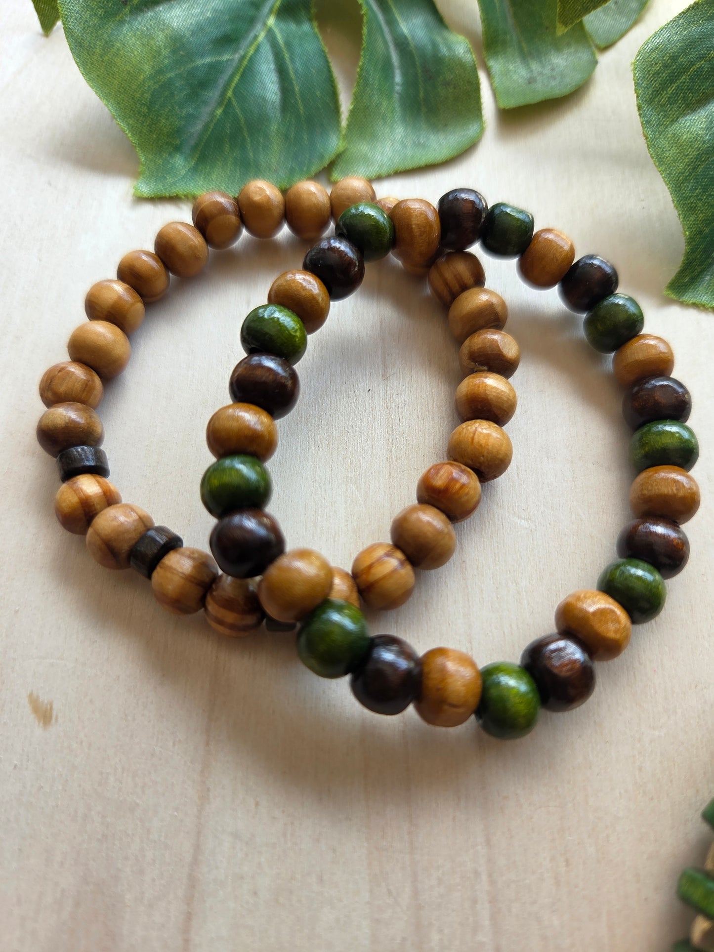Armbänder Holz BOHO 4 er Set braun Grün