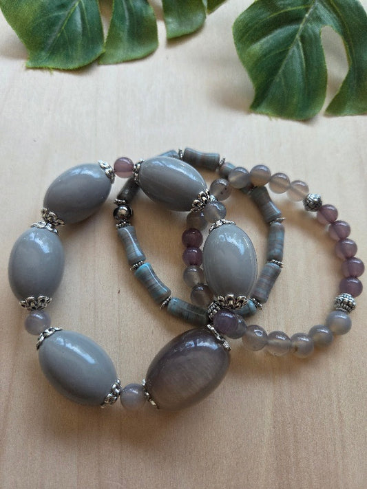 Armbänder grau Big Perlen3 er Set