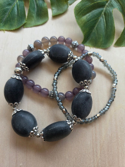 Armbänder grau Big Perlen 3 er Set