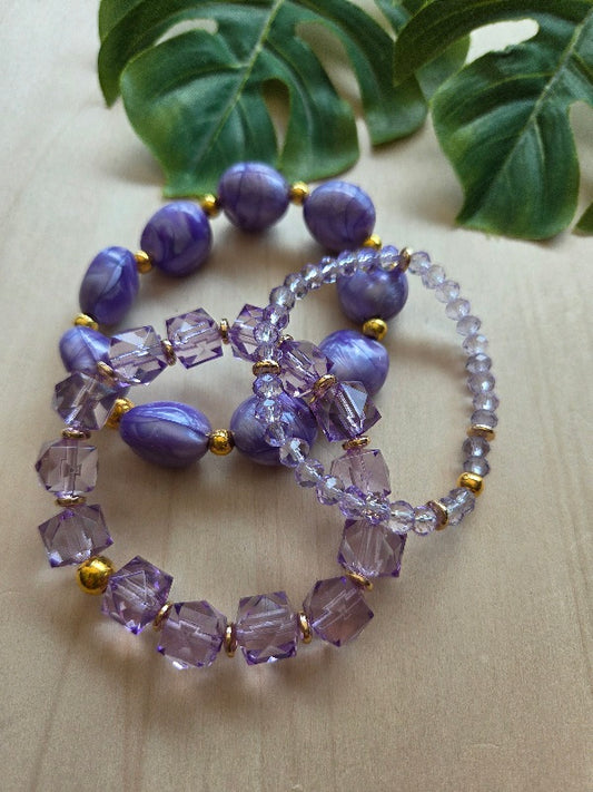 Armbänder Lila Big Perlen  3er Set