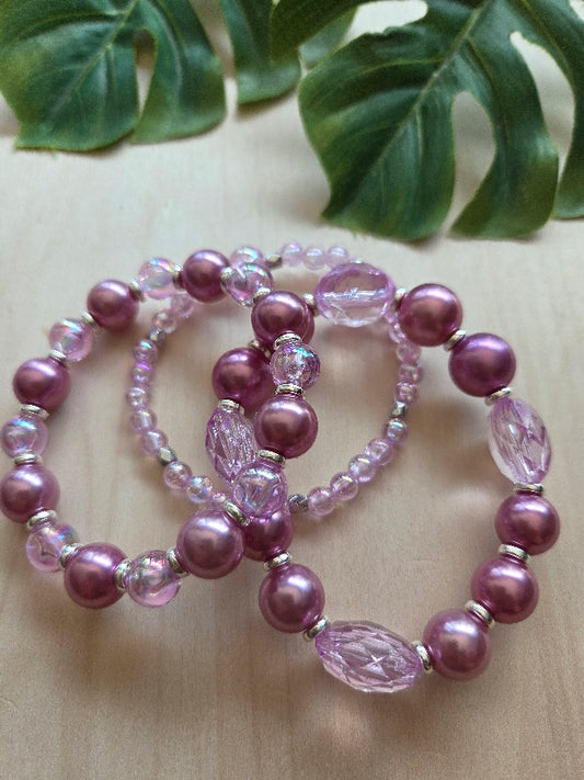 Armbänder Lila 3 er Set Große Perlen