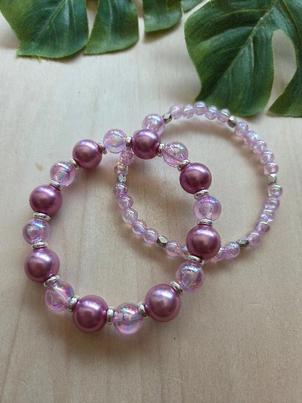 Armbänder Lila 3 er Set Große Perlen