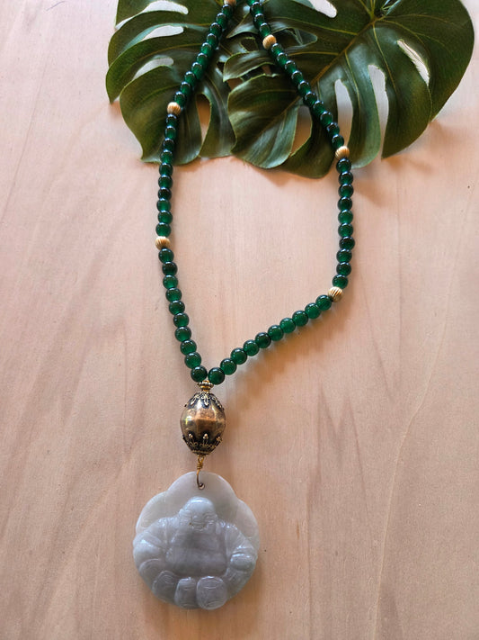 Halskette Grün mit AH Buddha  Jadefarbig
