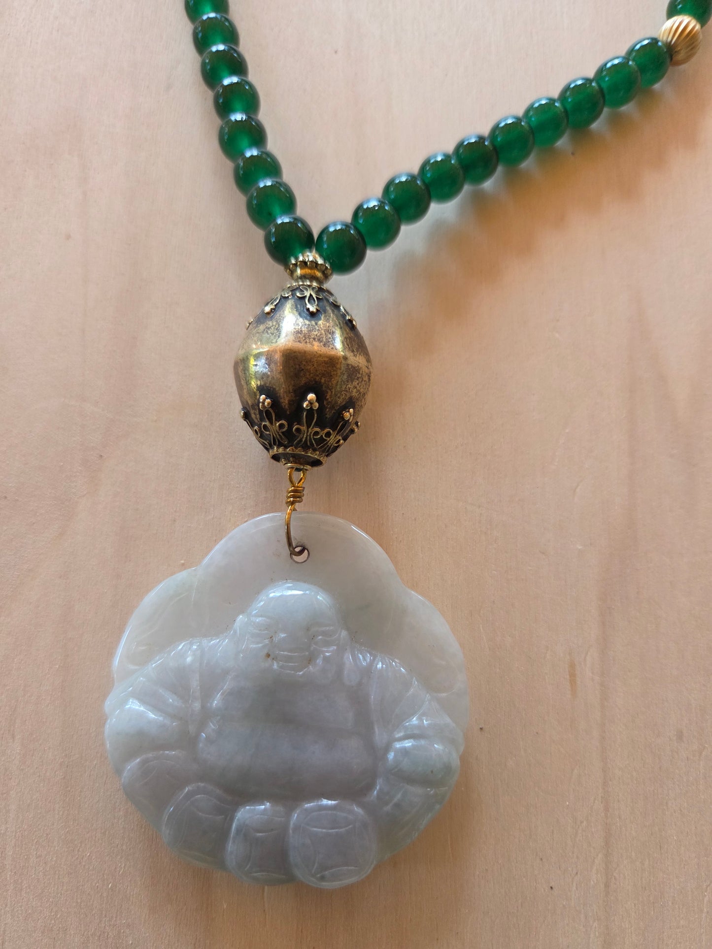 Halskette Grün mit AH Buddha  Jadefarbig