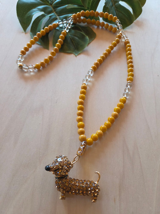 Halskette mit Stein/Glas Perlen Strass AH Dackel