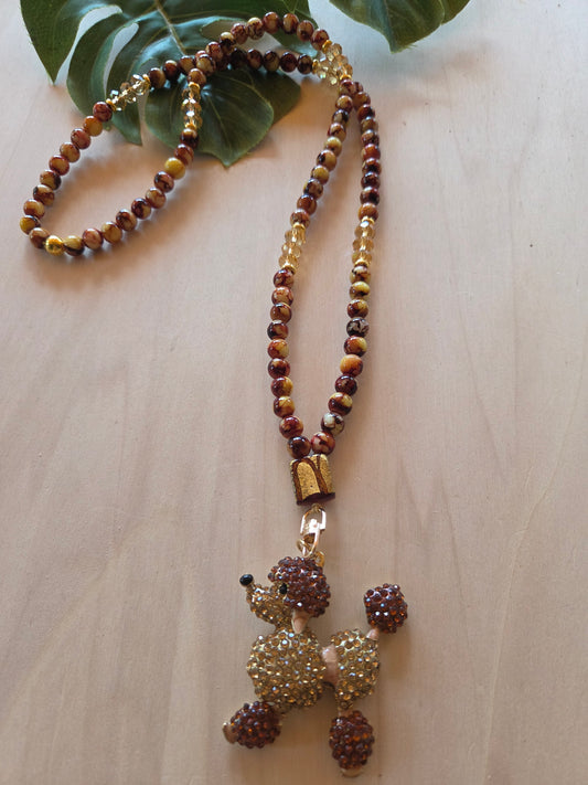 Halskette braun Stein mit AH Strass Pudel