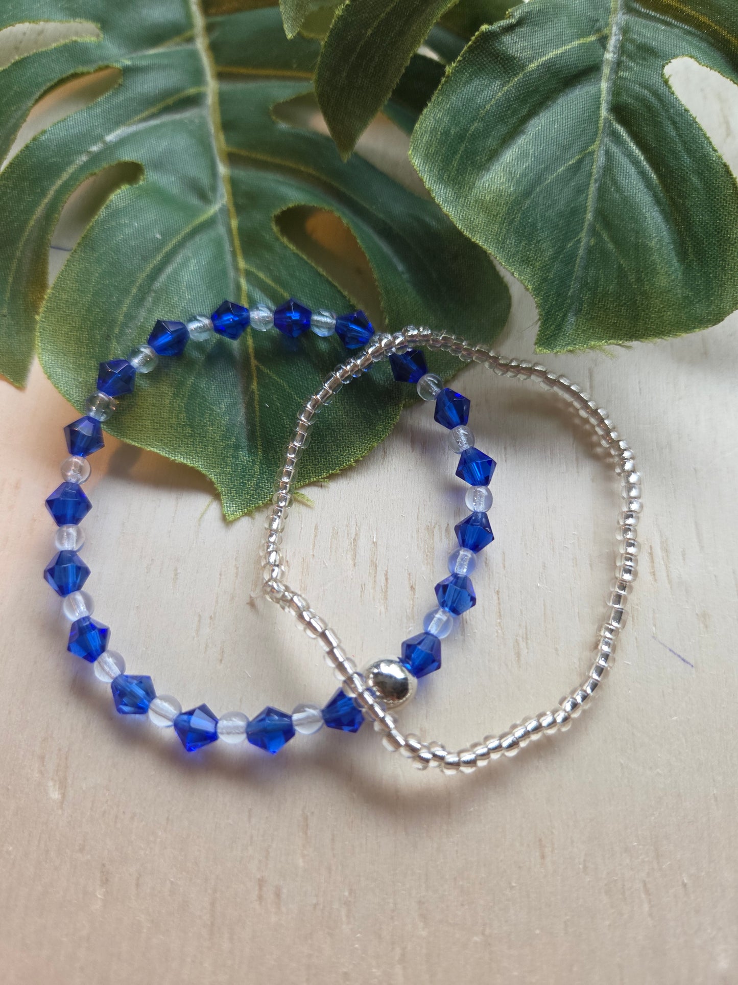 Armbänder 3er Set blau und Klar Perlen