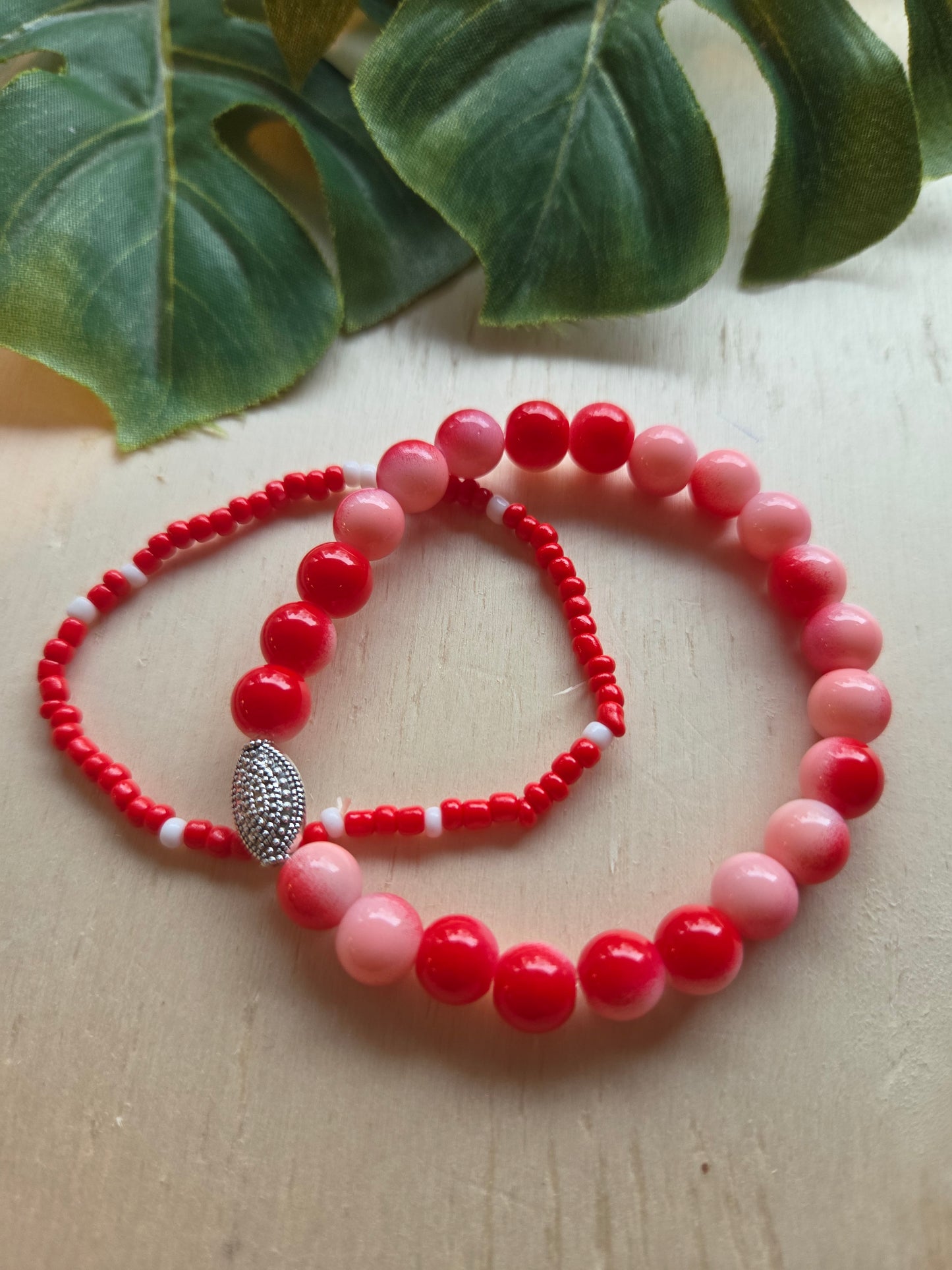 Armbänder 3er Set Glas Perlen Rot/weiß