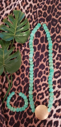 Halskette mit Chrysopras Perlen und Armband