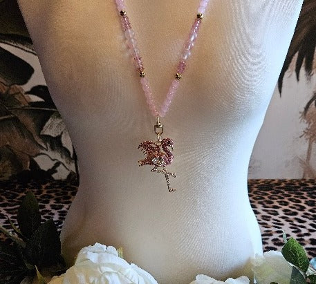 Halskette Perlen  mit Strass -Anhänger rosa