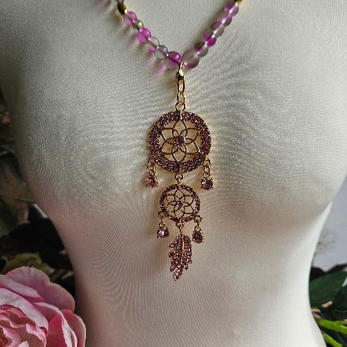 Kette rosa mit Traumfänger Anhänger