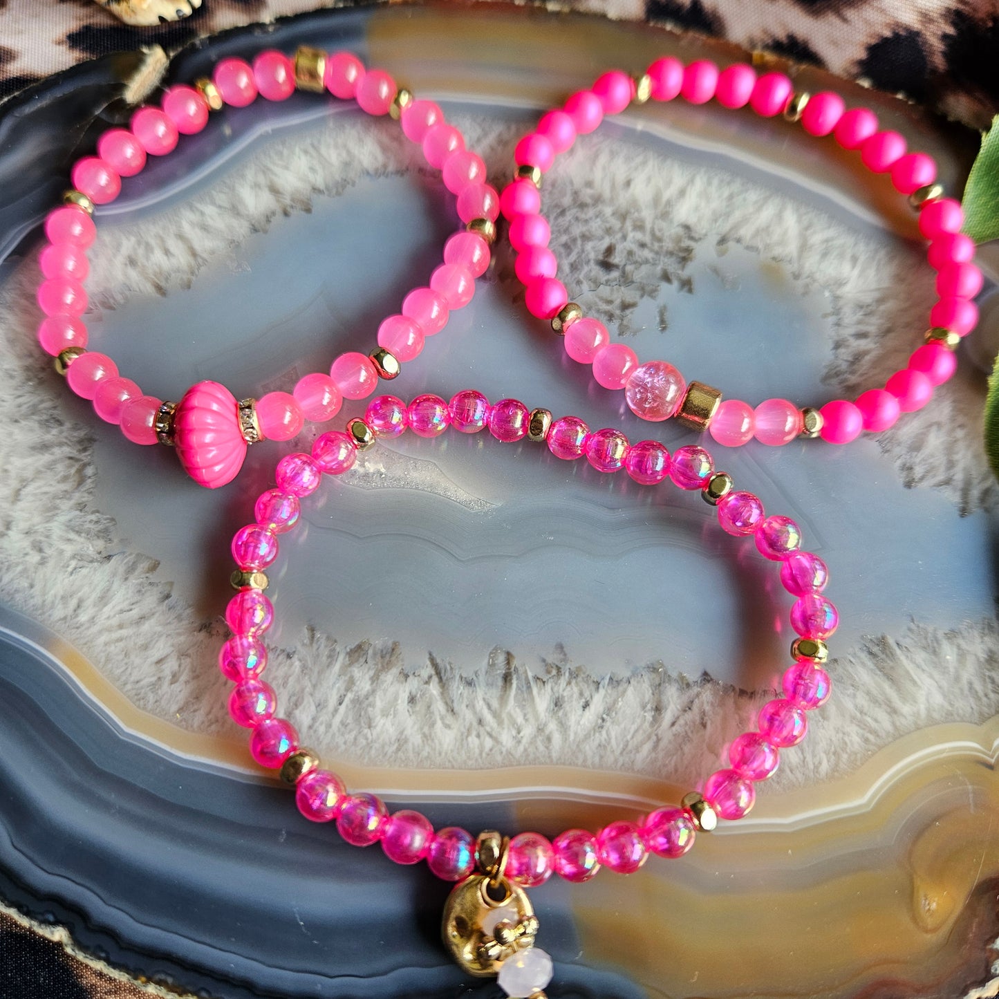 Armband pink mit Anhänger, 3er-Set