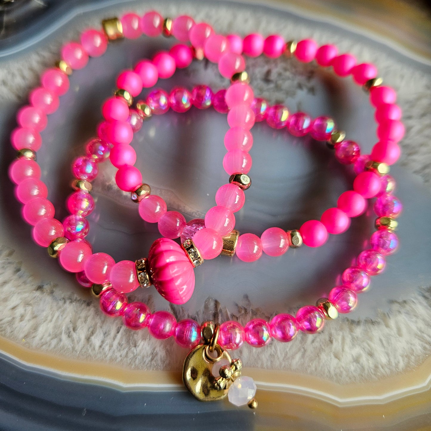 Armband pink mit Anhänger, 3er-Set