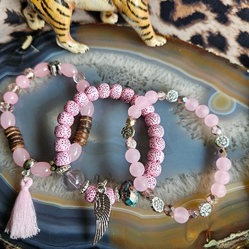 Armbänder rosa Perlen 3er-Set