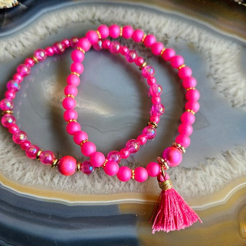 Armband 3er-Set, pink mit Sternanhänger