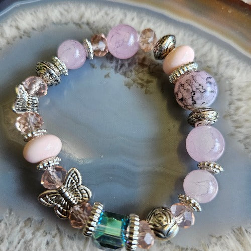 Armbänder rosa, 3er-Set,Perlen, Anhänger