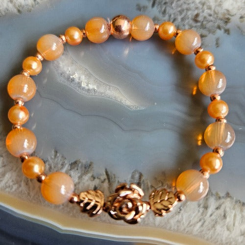 Armband orange, 3er-Set, Herzen, Rose.