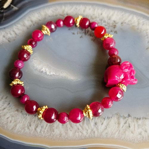 Armbänder  Pink mit Natur Steinperlen