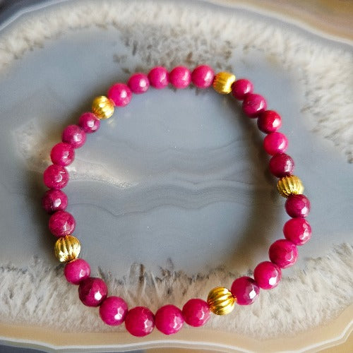 Armbänder  Pink mit Natur Steinperlen