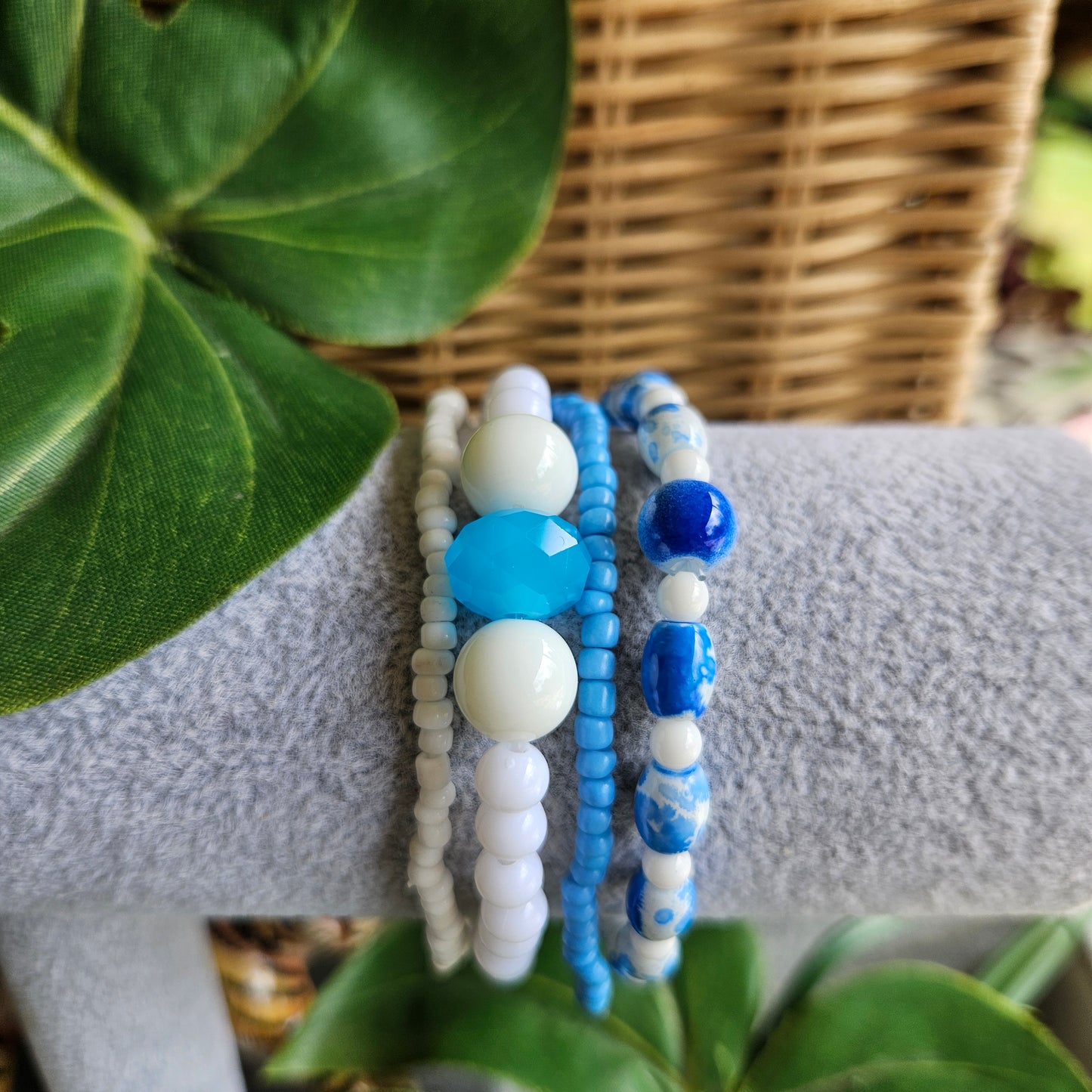 Armband 4er-Set, blau und weiß