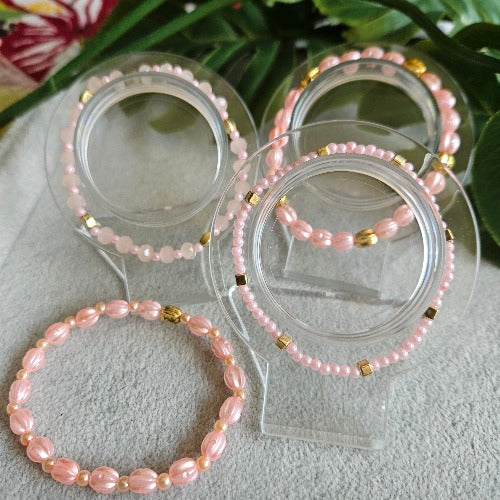 Armbänder Rosa Perlen 4er-Set