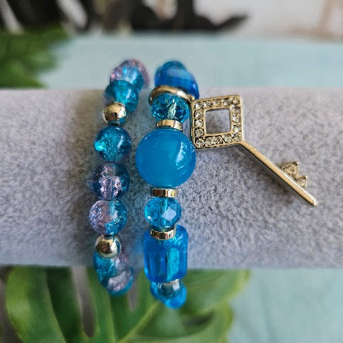 Armband 2er-Set blau mit Schlüssel