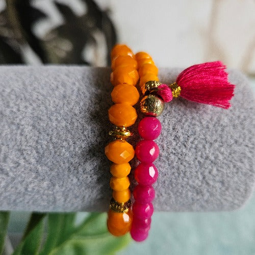 Armbänder  Orange und Pink Perlen