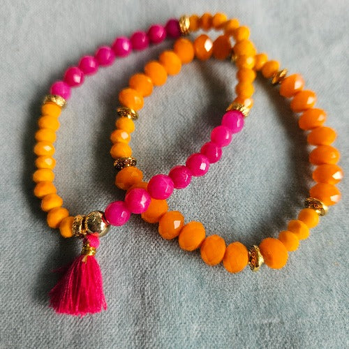 Armbänder  Orange und Pink Perlen