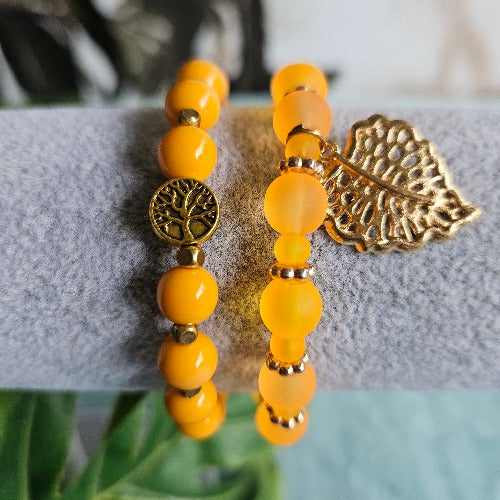 Armbänder Perlen 2er-Set orange Lebensbaum