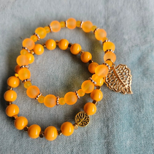 Armbänder Perlen 2er-Set orange Lebensbaum