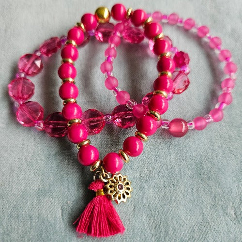 Armbänder Perlen Pink  mit Quaste