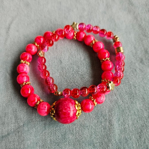 Armbänder   Perlen Pink 2er-Set