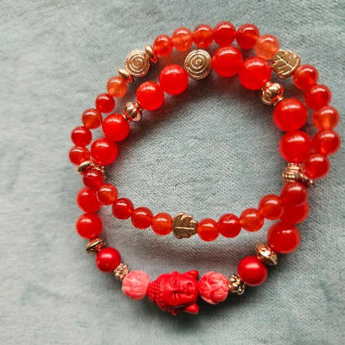 Armbänder Perlen  2er-Set rot mit Buddha