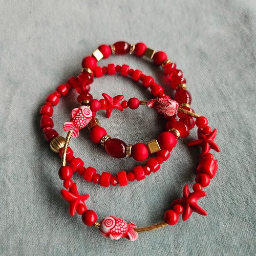 Armbänder Perlen Rot 3er-Set