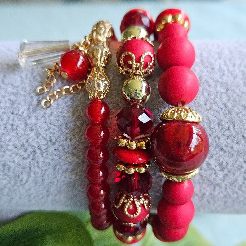 Armbänder rot  Perlen, 3er Set