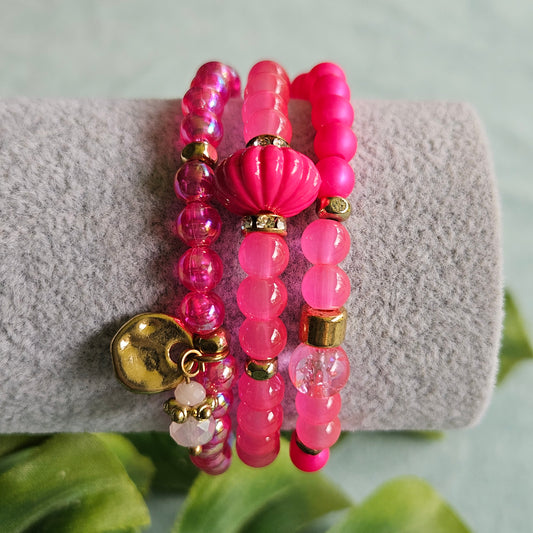 Armband pink mit Anhänger, 3er-Set