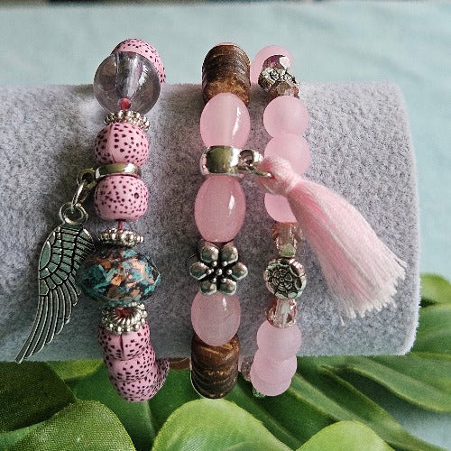 Armbänder rosa Perlen 3er-Set