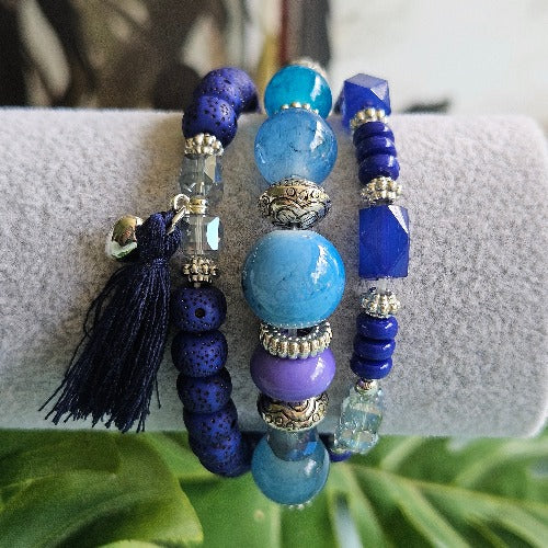 Armband blau 3er-Set Perlen