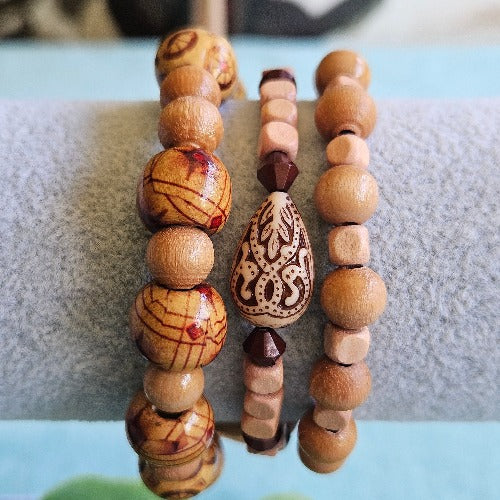 Armband 3er-Set, holz hellbraunj