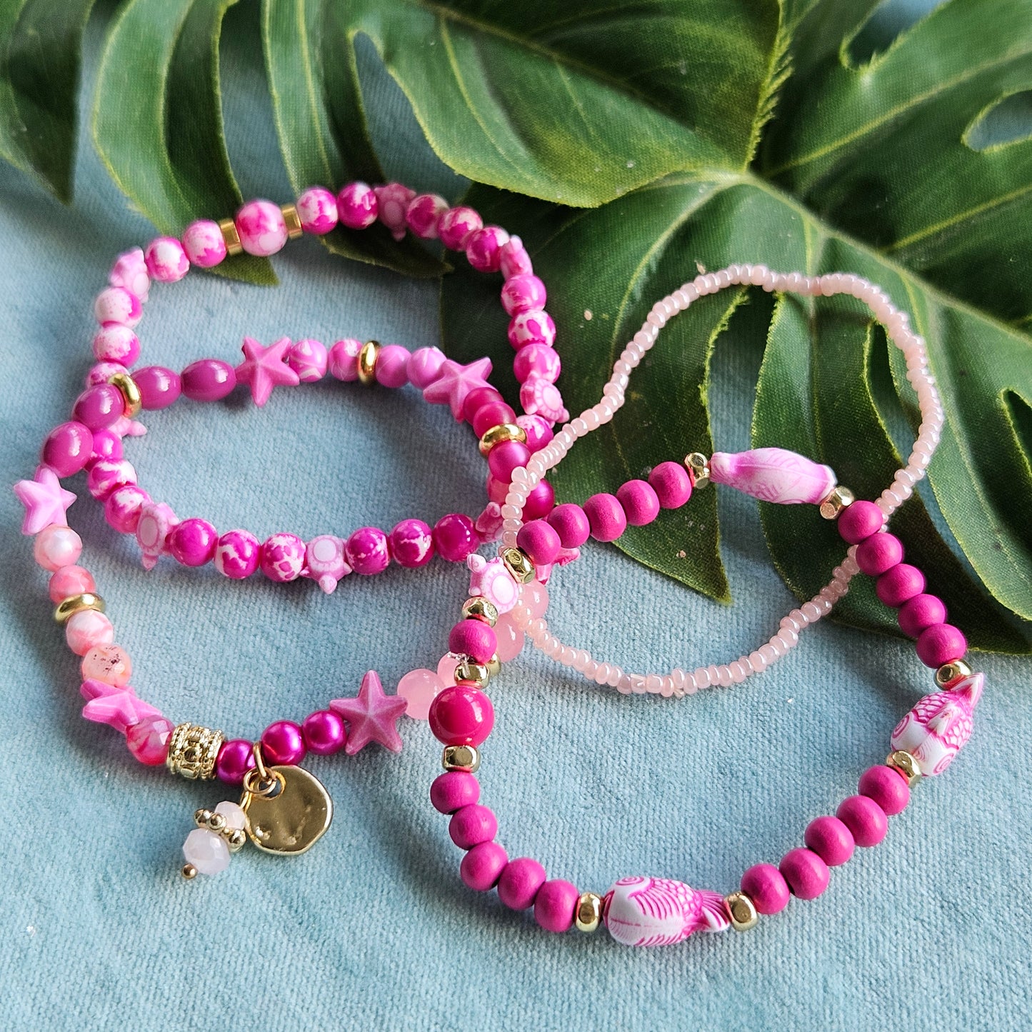 Armbänder rosa 4er-Set Perlen