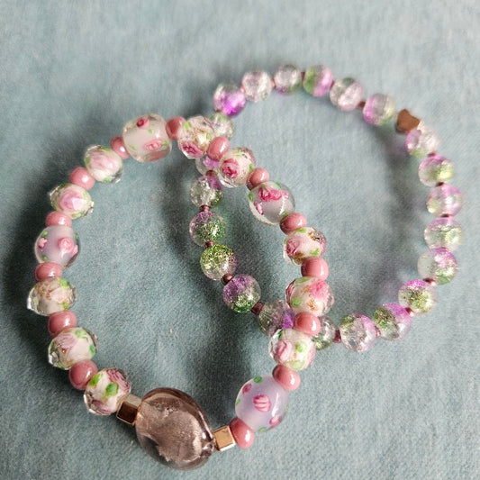 Armbänder Glas mit Blüten 2er Set