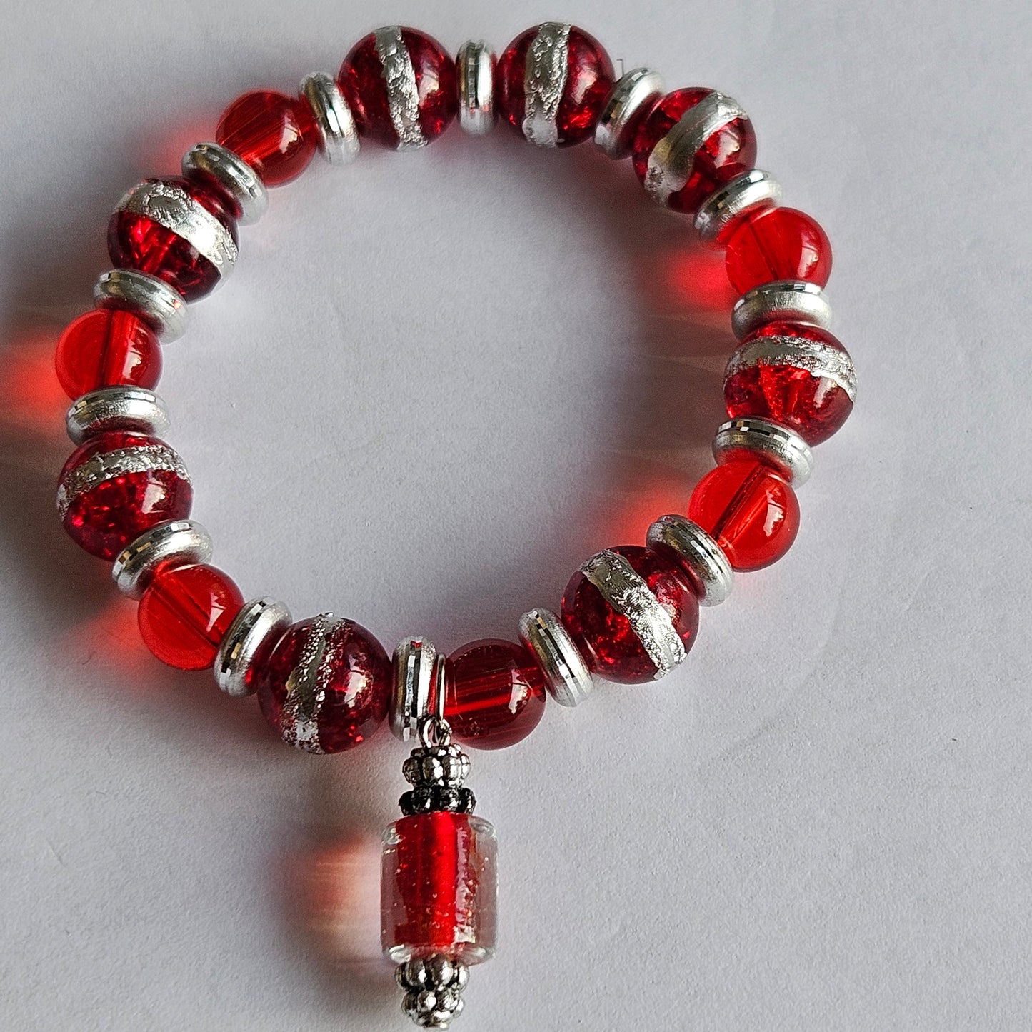 Glasperlen  Armbänder 2 Stück  Rot /Silber