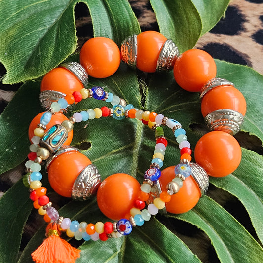 Perlenarmbänder Orange /bunt Bohemian Style  3 Stück