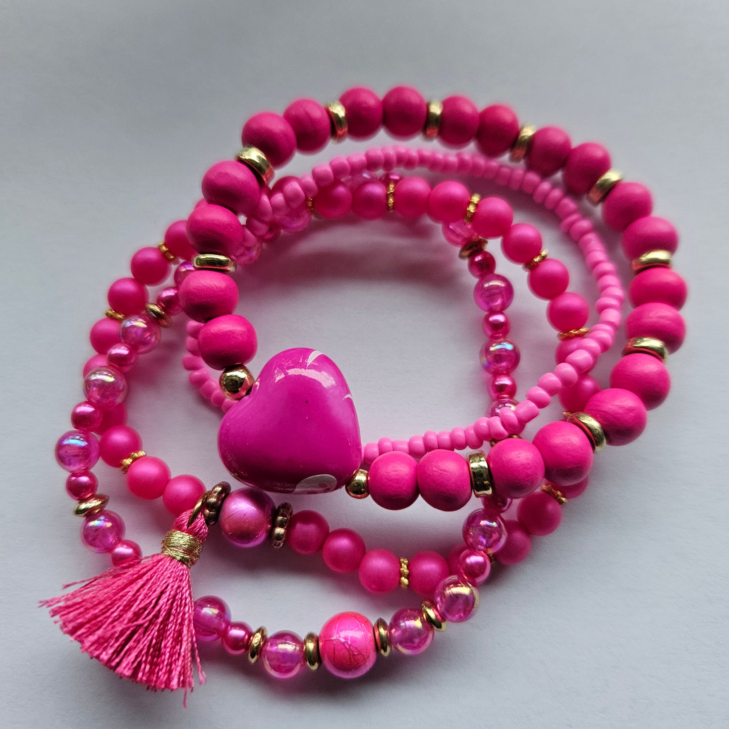 Armband 3er-Set, pink mit Sternanhänger