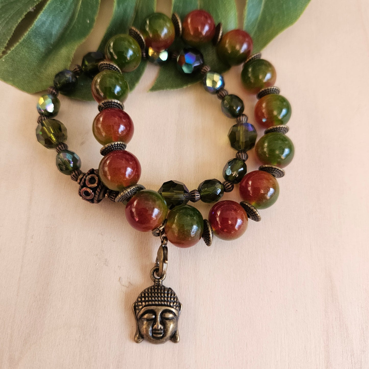 Armbänder Glasperlen mit Buddha 2 er Set