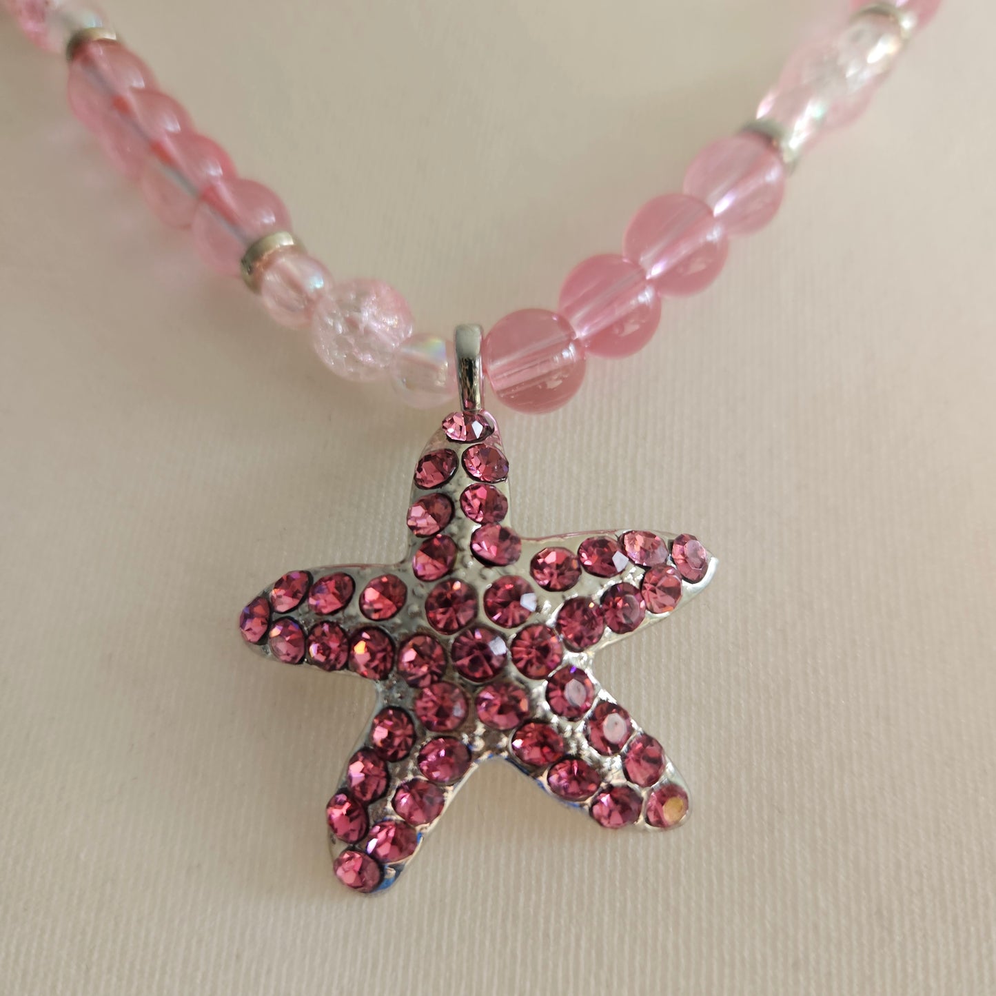 Halskette mit Rosa Perlen  Seestern mit Strass