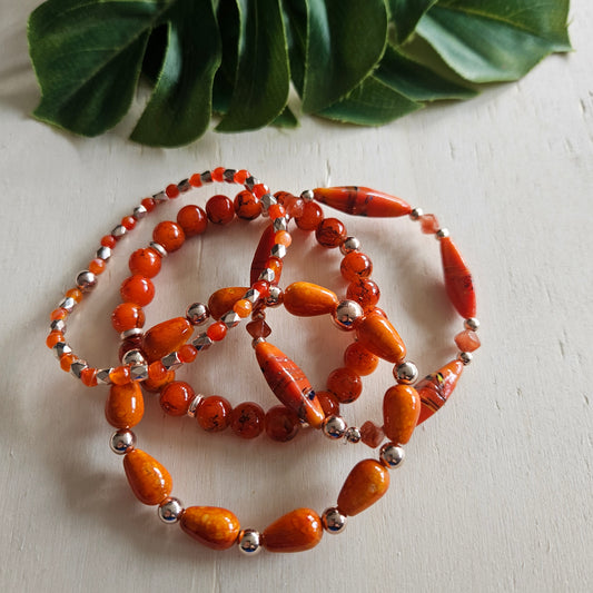 Armbänder Steinperlen Orange 4 er Set