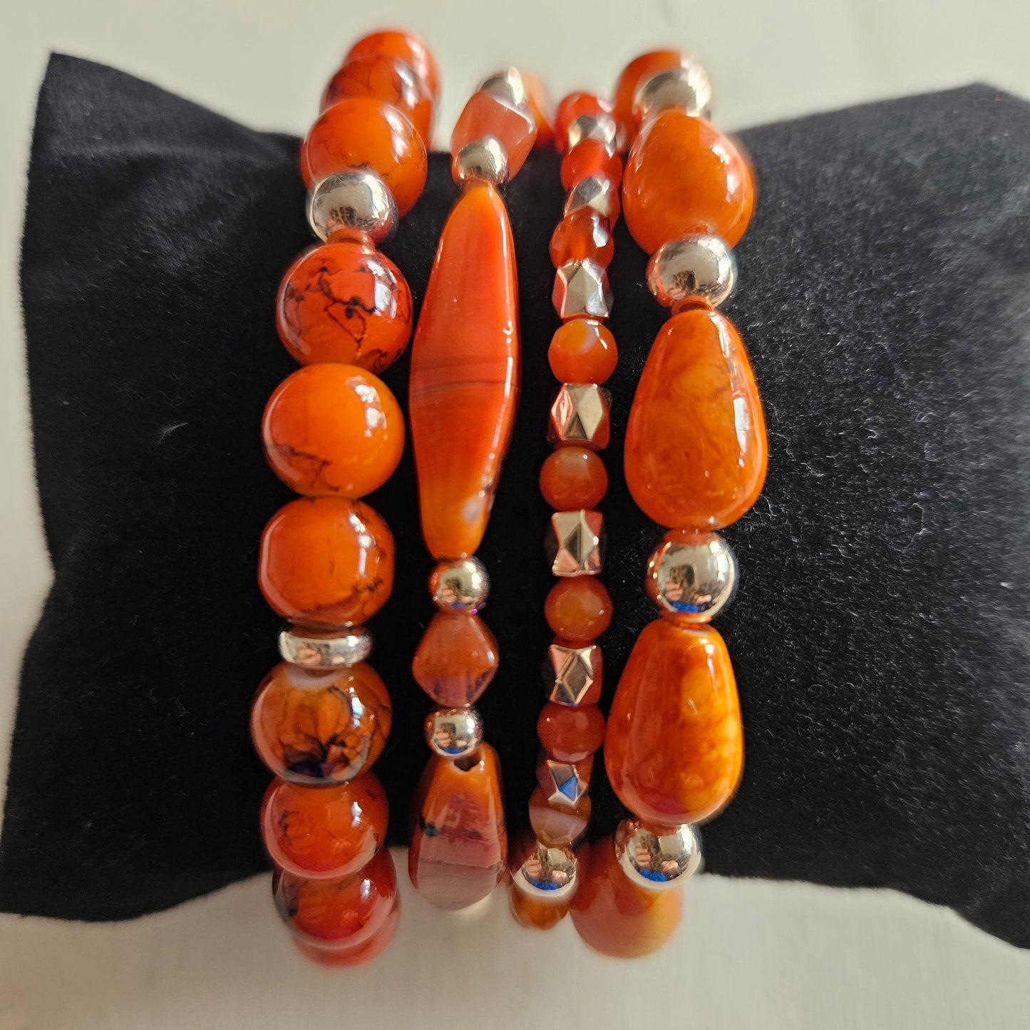 Armbänder Steinperlen Orange 4 er Set