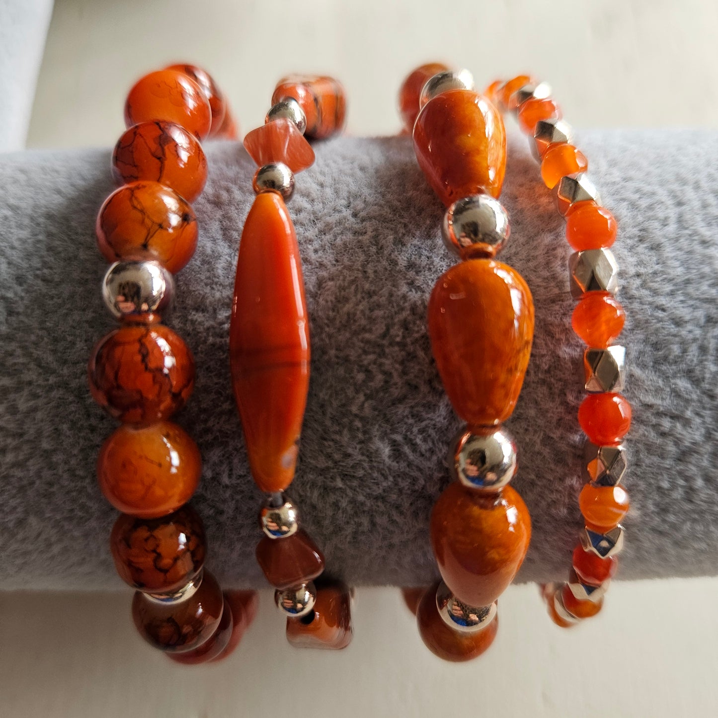 Armbänder Steinperlen Orange 4 er Set