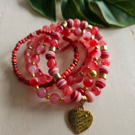 Armbänder 5 er Set Rosa mit Herz